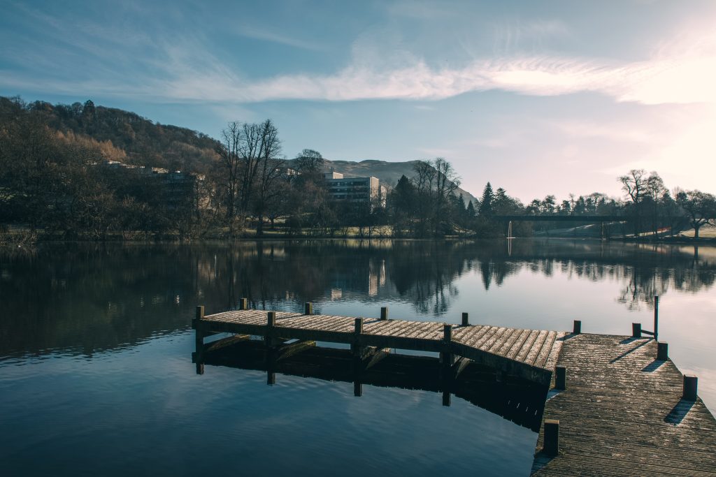 Airthrey Loch on the University of Stirling campus – one of the many great reasons to study in Scotland.